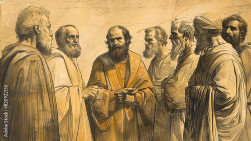 The Council at Jerusalem with Apostles Discussing Gentile Believers - Biblical Illustration photo