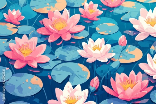 A Seamless Vector Pattern of Serenity and Water Lilies