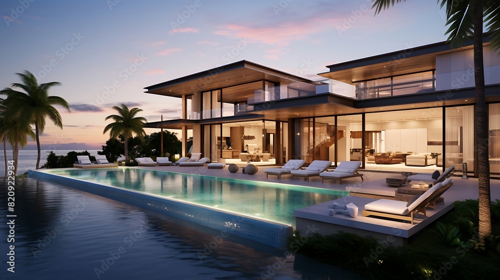 Fototapeta premium Opulent Escape: Portrayal of a Luxury Beach House