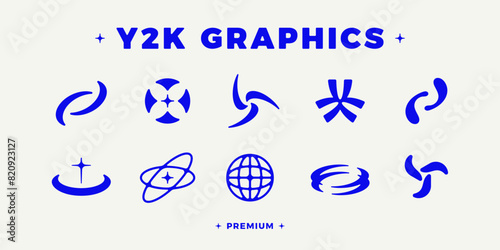 Y2K shapes set. Premium Y2K elements for posters, flyers, banners, social media. 00s aesthetics. High quality 2000s vector shapes. Y2K graphic design. Trendy retro futuristic geometric forms.
