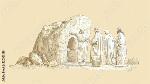 The Raising of Lazarus from the Dead with Jesus Standing at the Tomb - Biblical Illustration