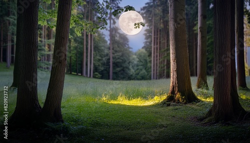 moonlit forest glade amidst ancient trees a moonbeam illuminates a hidden glade