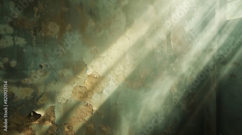 Bright Beam Piercing Mist to Highlight a Deteriorating Wall with Flaking Paint photo