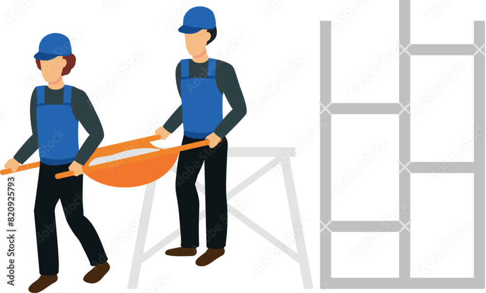 Workers are carrying cement. Workers are carrying cement.