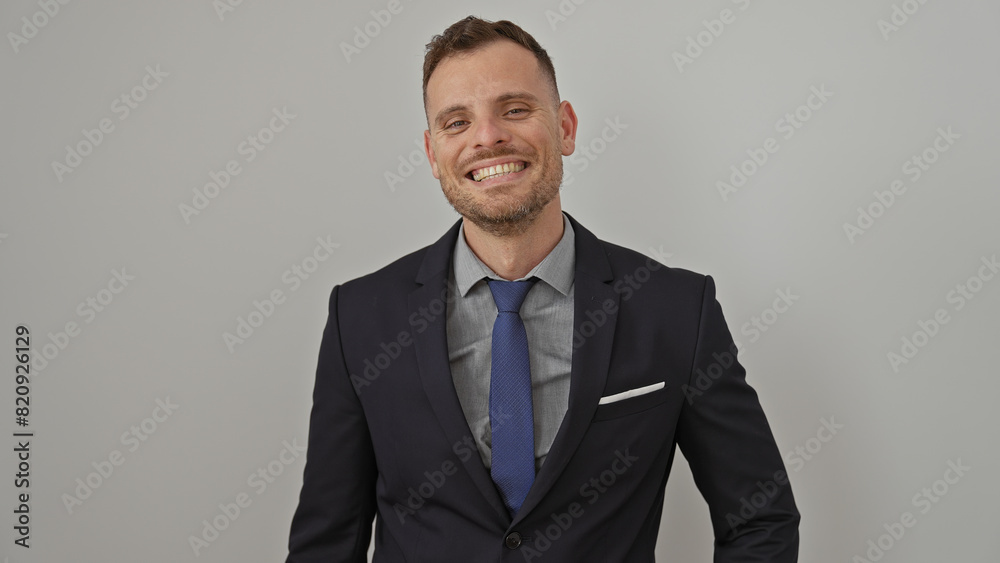 Handsome young man in a suit smiling against a white background. Handsome young man in a suit smiling against a white background.