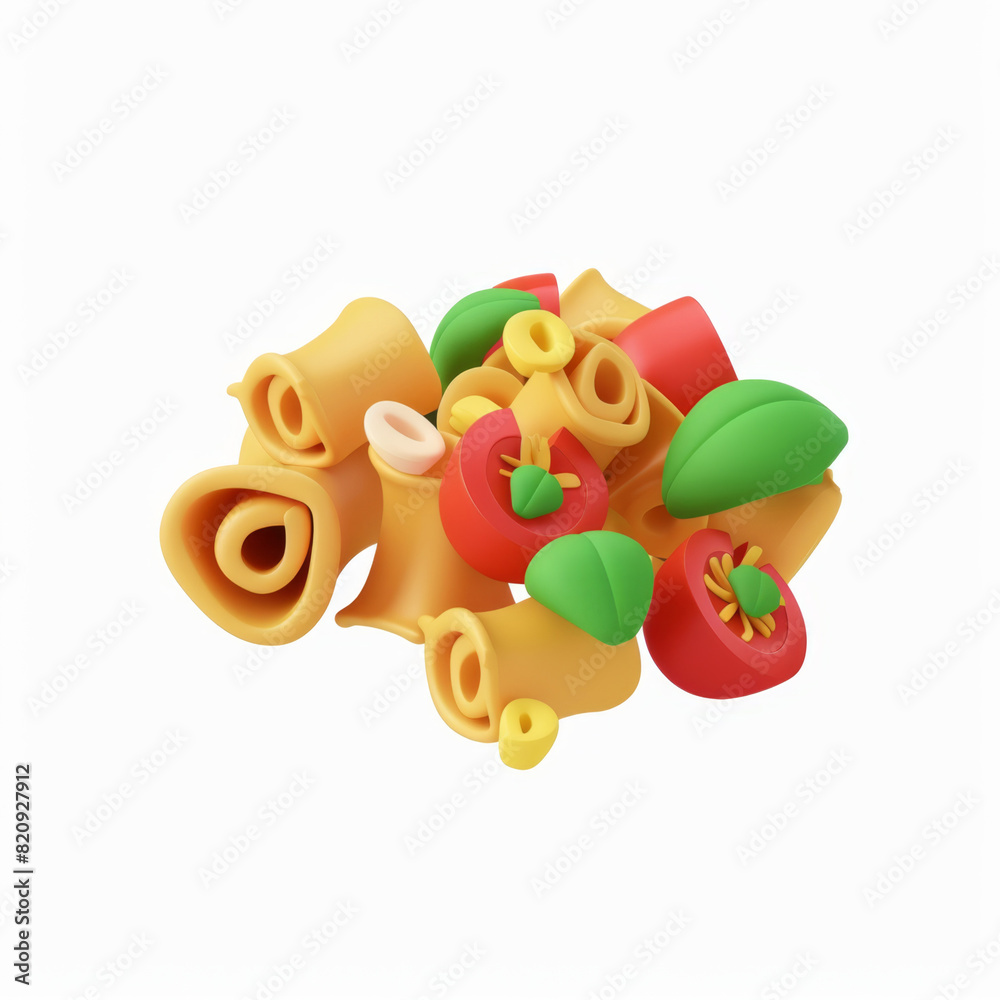 pasta with tomatoes and basil icon in 3D style on a white background pasta with tomatoes and basil icon in 3D style on a white background