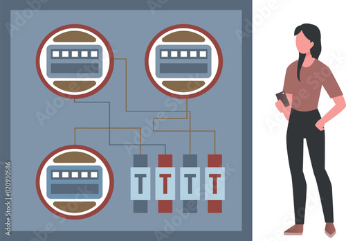 The boy is looking at the meter.