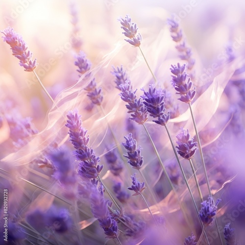 Beautiful lavender field in soft focus with warm light  perfect for nature themes  relaxation  and wellness concepts.