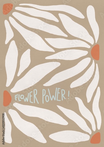 vintage flower power wall art, white retro cover design, modern mid century decor, printable poster (ID: 820932908)