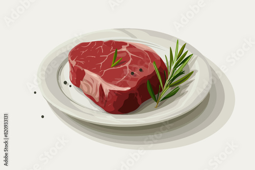 Illustration of raw steak on a white background. Meat. Steak cooking process.