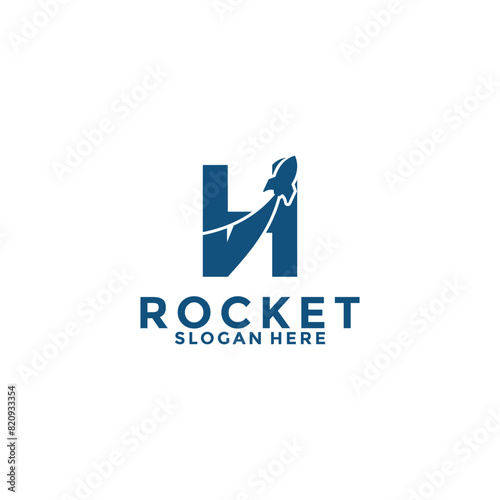 Free Download Letter H rocket logo design, rocket launch logo vector image with letter - GFXLoad