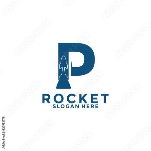 Letter P rocket logo design, rocket launch logo vector image with letter