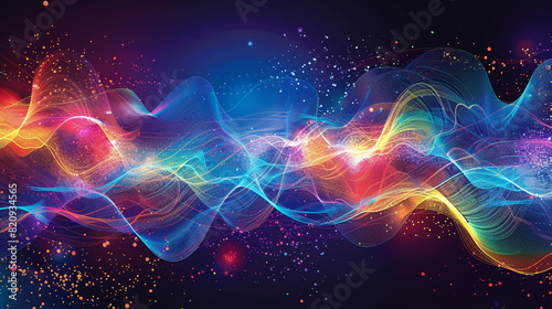 Develop a vibrant vector artwork illustrating sound waves oscillating with vitality in a wave-like motif.
