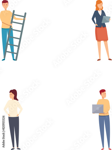 Corporate identity icons set cartoon vector. People building brand words. Reputation management