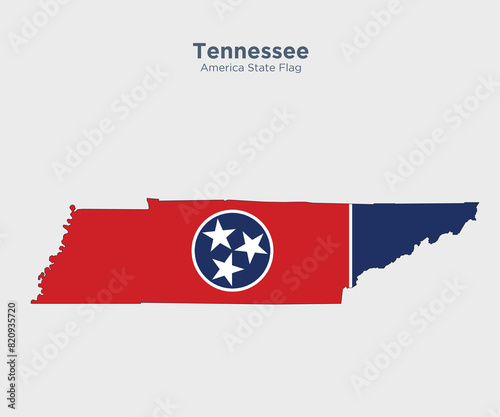 Tennessee flag and map.Flags of the U.S. states and territories. America states flag and map on white background. photo