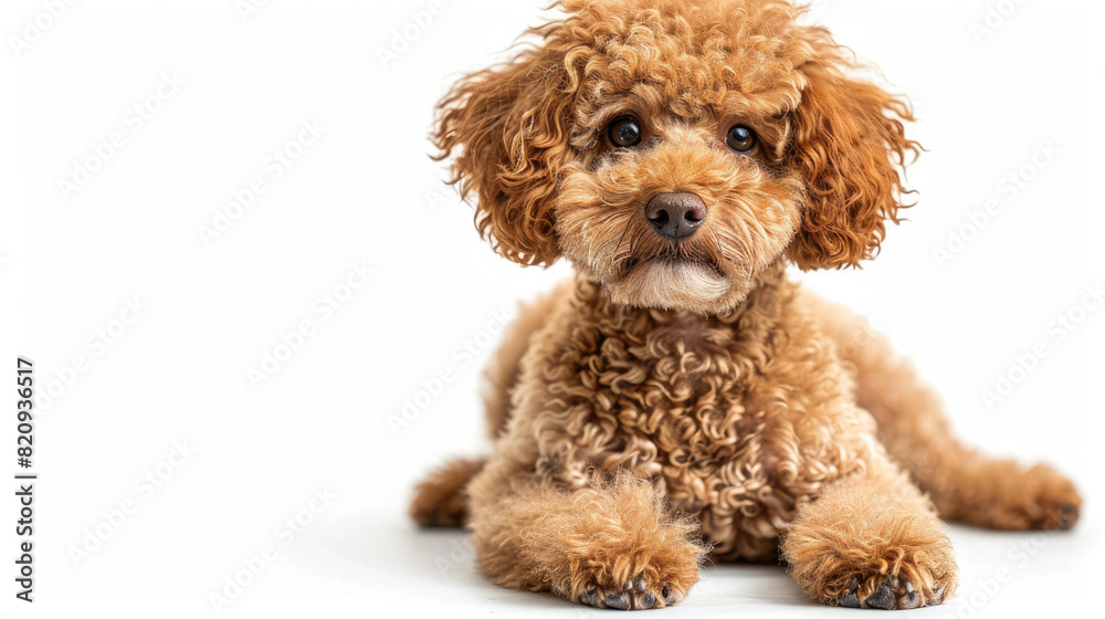 Close-up portrait view of red Poodle dog head from side view isolated on white background Close-up portrait view of red Poodle dog head from side view isolated on white background
