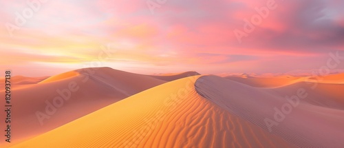 A serene desert sunset, painting the sky in hues of pink and orange as the last rays of light illuminate the sand dunes below. 32k, full ultra HD, high resolution