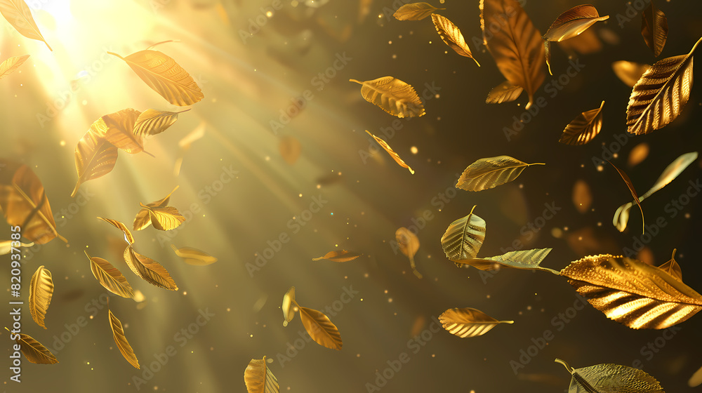 Flying leaves effect with mild sunbeam in 3d illustration vector