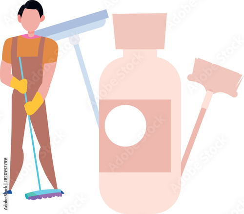The boy is mopping the floor.