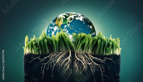 grass earth and roots green grass with earth crosscut photo