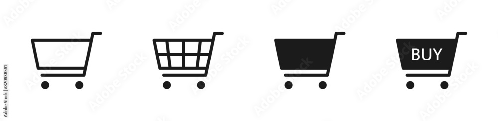 Shopping cart set icon on white background. Simple supermarket vector