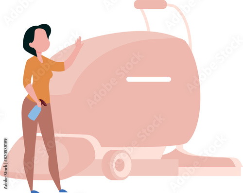The girl is cleaning the vacuum cleaner.