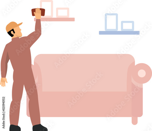 The housekeeper is cleaning the furniture.