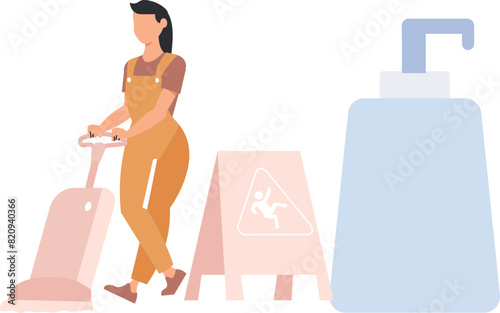 The housekeeper is cleaning.