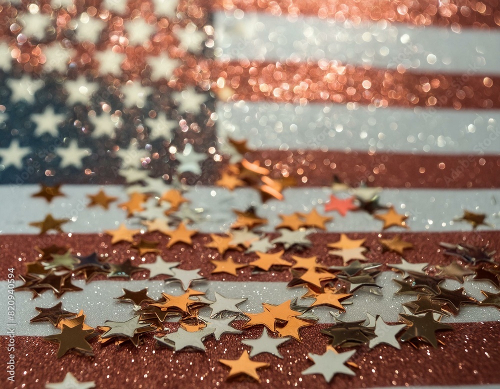 Fototapeta premium Glistening Glory: Abstract American Flag with Glitter and Confetti