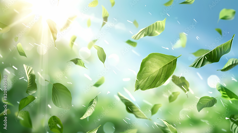 Flying leaves effect with mild sunbeam in 3d illustration vector Flying leaves effect with mild sunbeam in 3d illustration vector
