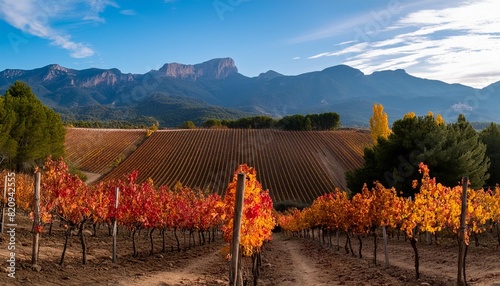 wine landscape with vineyards during autumn in the alella denomination of origin area in the province of barcelona in catalonia spain photo