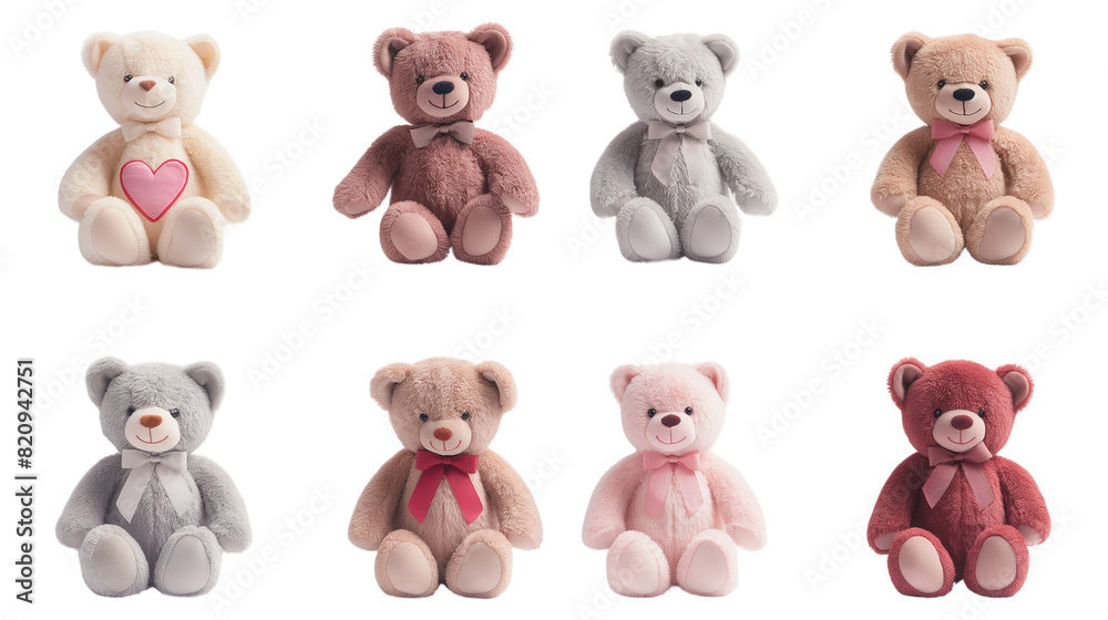 Fototapeta premium Teddy bear doll gifts collection in Valentine concept different for Valentine transparent background