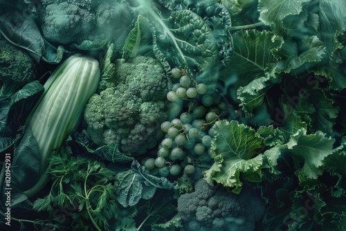 Verdant Variety of Fresh Green Vegetables and Fruits Close-Up