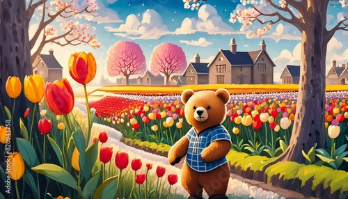 Wallpaper Mural teddy bear in the garden with tulips Torontodigital.ca