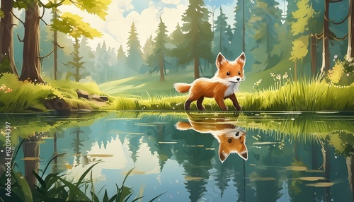 red fox in the lake photo