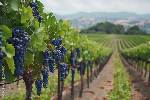 Expansive vineyards filled with ripe grapes, showcasing the beauty and abundance of large plantations.