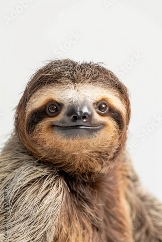 A sloth with a gentle smile, looking content, isolated on a white background © Veniamin Kraskov