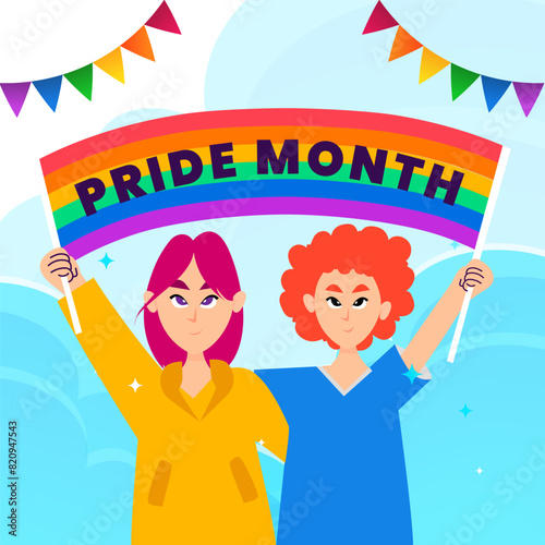 Flat Illustration for Happy Pride Month with LGBT Flag