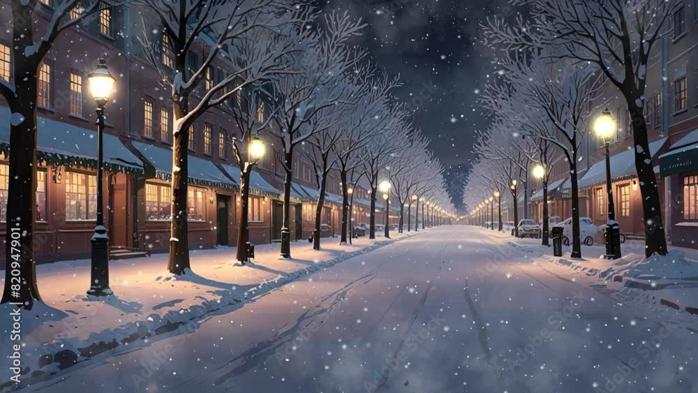 Highway under heavy snowfall at night, 4k looping footage.