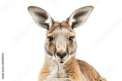 A kangaroo with a wide smile  looking joyful  isolated on a white background