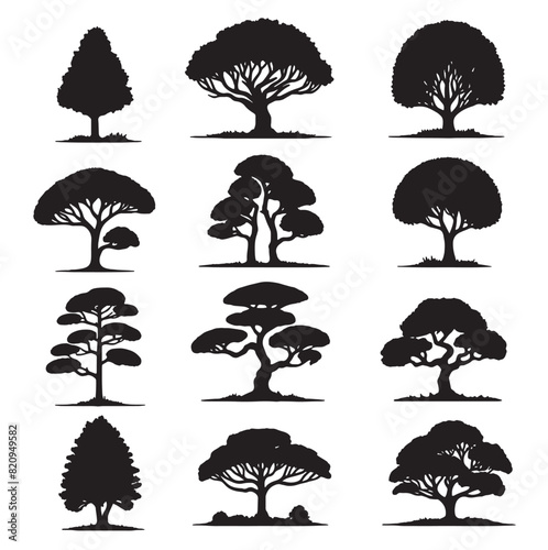set of trees silhouettes