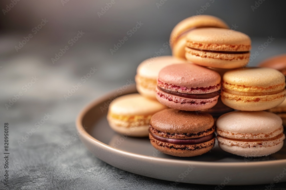 Elegant Plate of Assorted Macarons with Delicate Textures Elegant Plate of Assorted Macarons with Delicate Textures