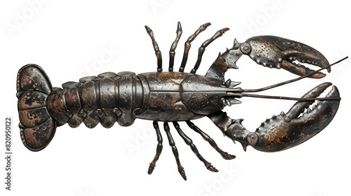 Gleaming Metal Lobster Sculpture Against Pure White Background photo