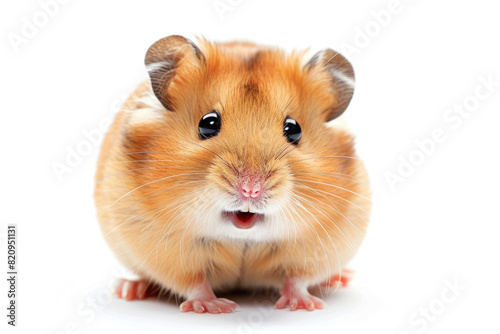 A hamster with a big smile, looking happy, isolated on a white background