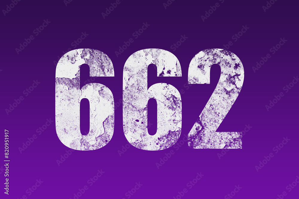 flat white grunge number of 662 on purple background.	