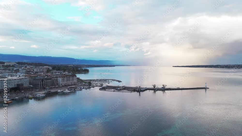 Aerial video over the urban landscape of the city of Geneva Switzerland Aerial video over the urban landscape of the city of Geneva Switzerland