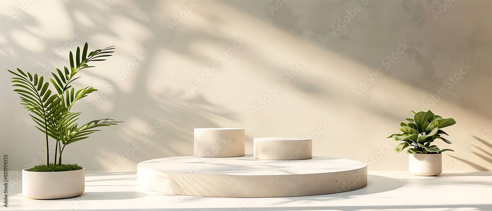 Elegant 3D Luxury Product Display Podium with Minimalist Design and Leafy Accents Elegant 3D Luxury Product Display Podium with Minimalist Design and Leafy Accents