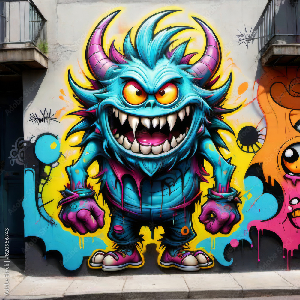 Abstraktes buntes Monster, Graffiti Art Abstraktes buntes Monster, Graffiti Art