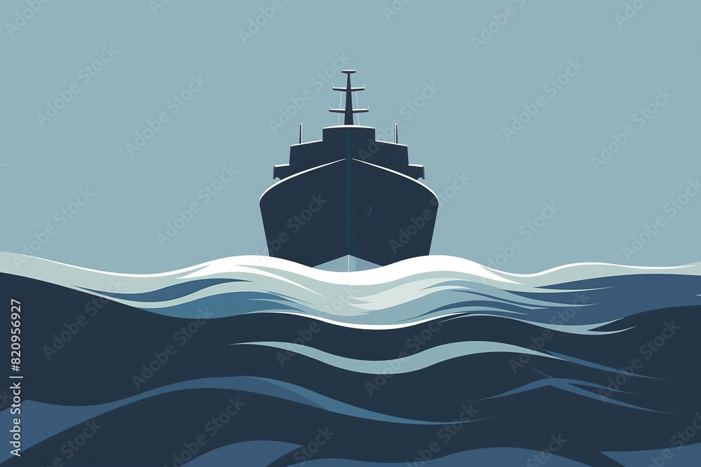 Simplified outline of a ship's hull cutting through water Stock