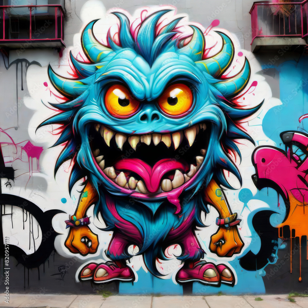 Abstraktes buntes Monster, Graffiti Art Abstraktes buntes Monster, Graffiti Art